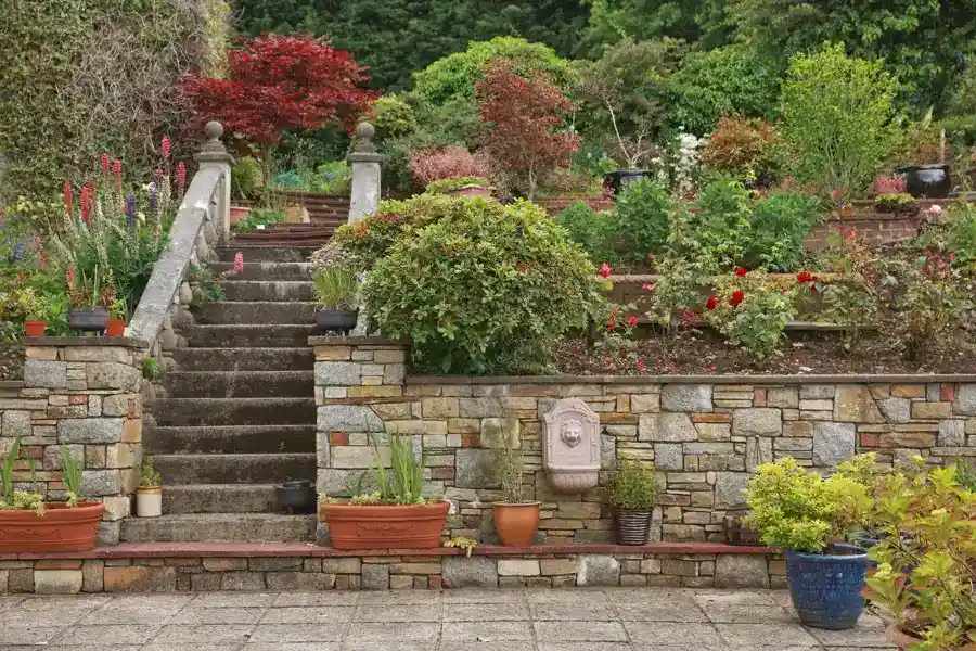 Hardscaping of a stone staircase West Roxbury, Boston, MA 02132