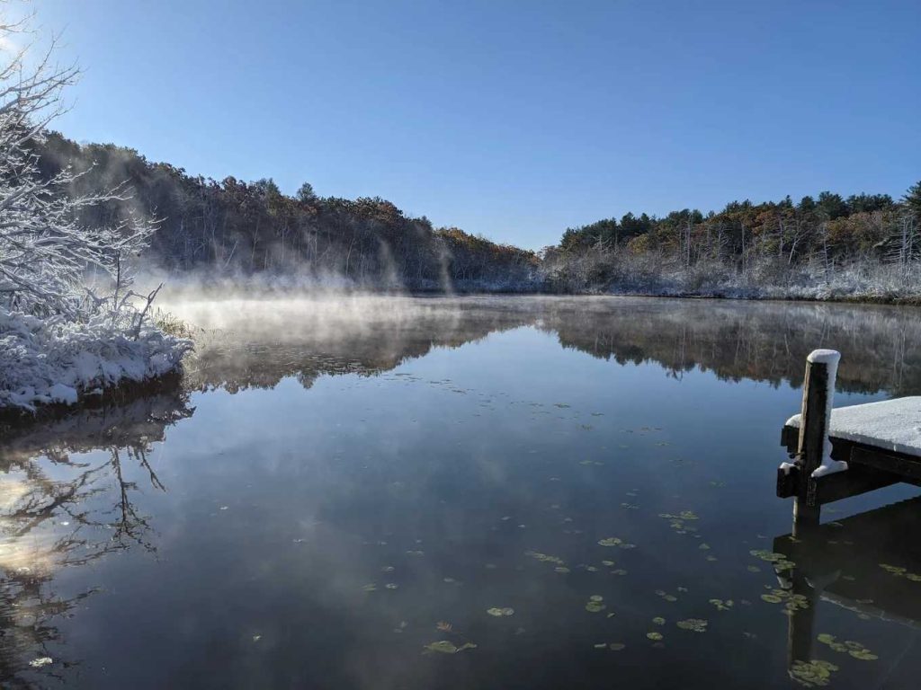 Turtle Pond Stony Brook Reservation with a clear blue sky Hyde Park, Boston, MA 02136